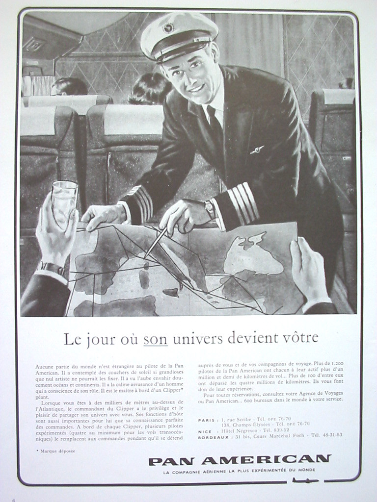 1958 A Pan American French language ad promoting experience & custoemr care.